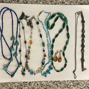 Gem jewellery lot earrings and necklace’s, malachite, turquoise